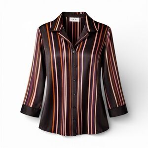 DKNY Silky Striped Relaxed Lounge Blouse Size L